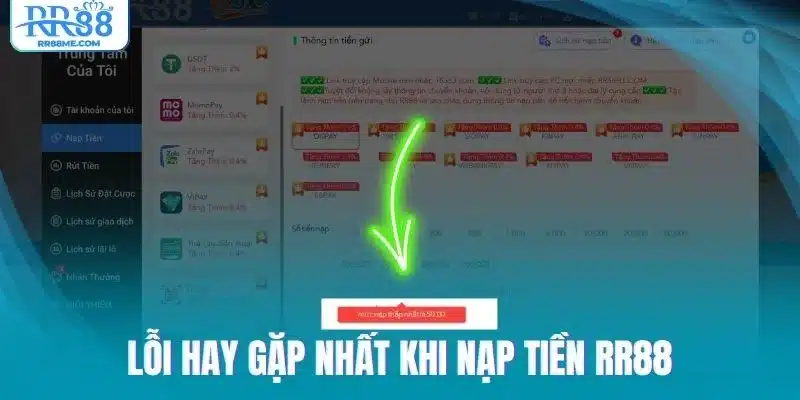 Lỗi hay gặp nhất khi nạp tiền RR88